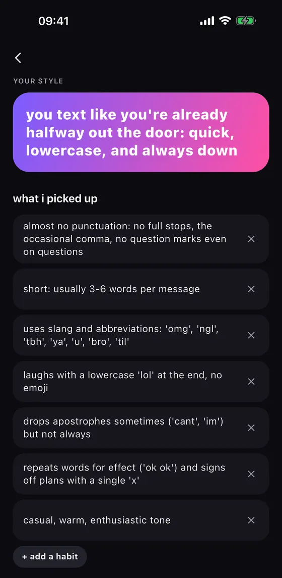Context's summary of a texting style: quick, lowercase and always down